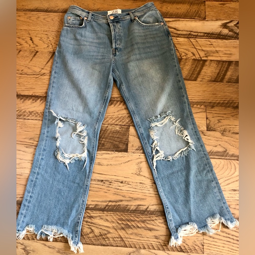 NWOT We The Free People distressed open ankle raw hem jeans